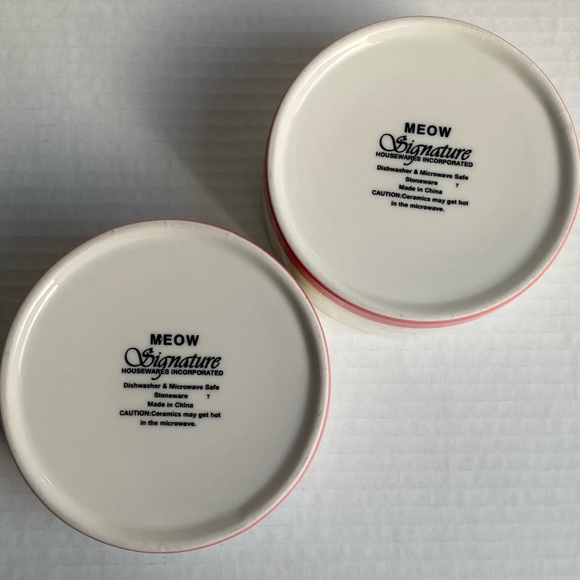 Cat Bowls Signature MEOW Peach White Ceramic Kitty Food Drink EUC 4.5” - Picture 6 of 16